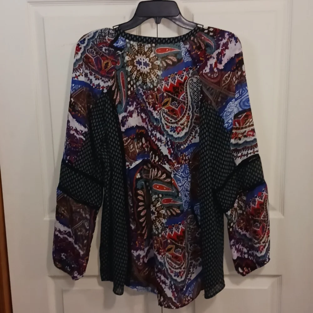 Gibson Latimer sheer tie peasant style top blouse - XL - Picture 6 of 7